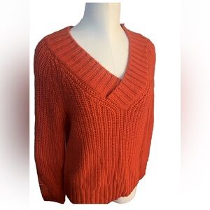 A.N.A. Large V-Neck Chunky Knit Sweater - Molten Lava